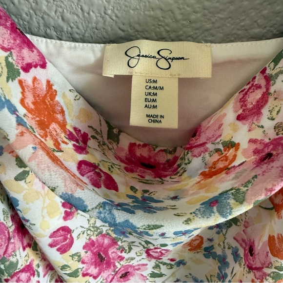 Jessica Simpson Slip Floral Dress Size Medium Assymetrical Ruffle Hem Cowl Neck - Picture 5 of 5